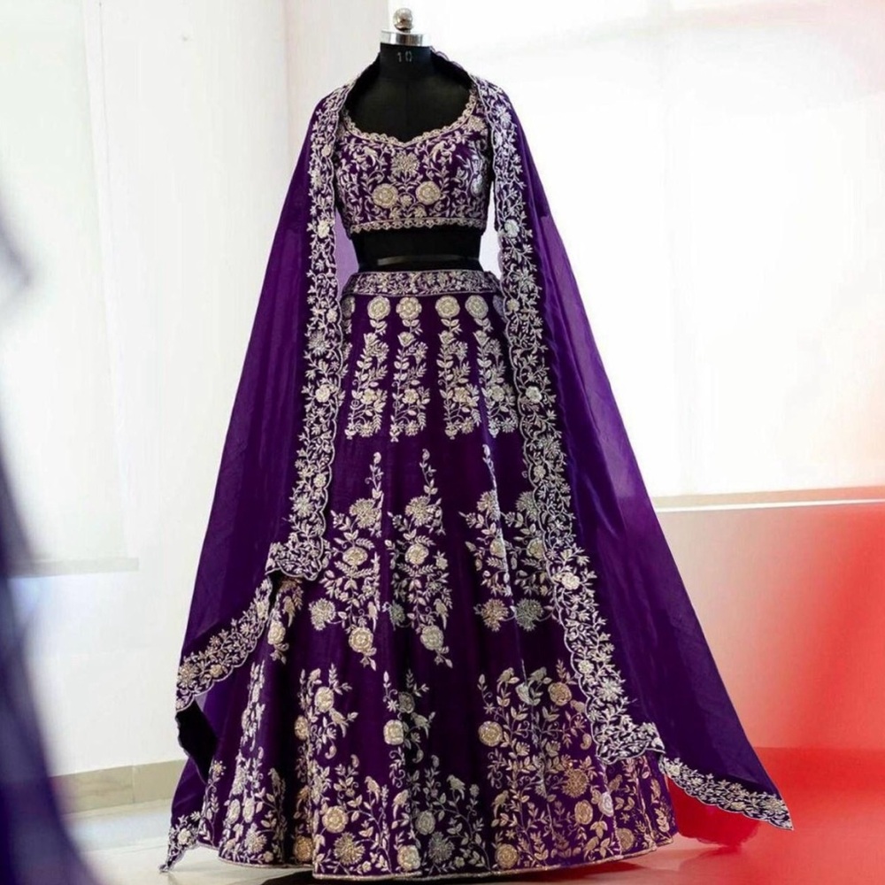 Elegant Purple and Gold Embroidered Lehenga
